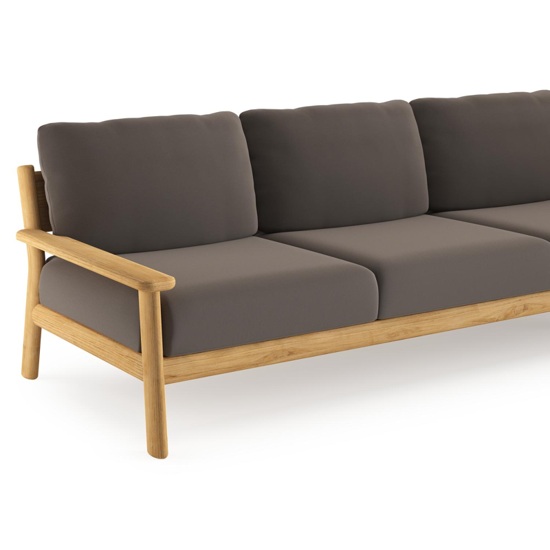 Amaro loungebank in teak met natte nature grey all weather sunbrella® luxe kussen