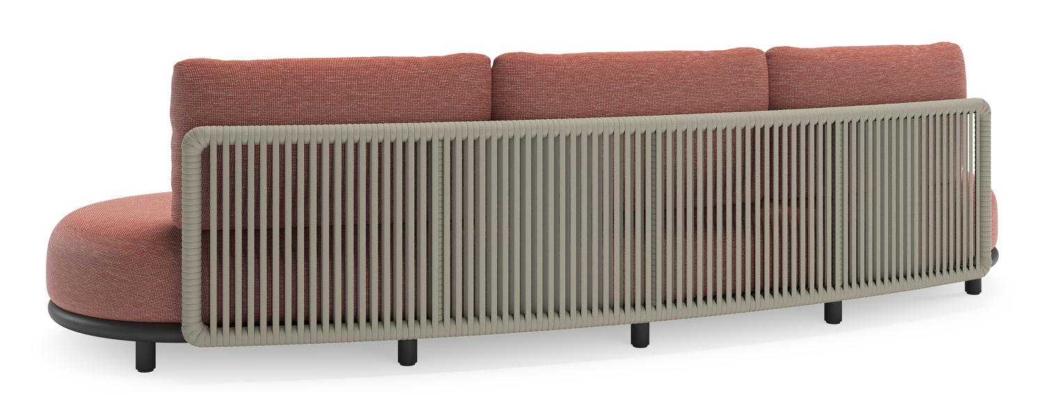 Lomano loungeset in zwart aluminium en beige verticaal geweven luxe vlakke rope met Slow Alezan all weather sunbrella® luxe