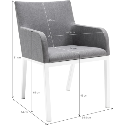 Puglia tuinset in wit aluminium en volkeramiek grijs tafelblad met 6 Rivo tuinstoelen