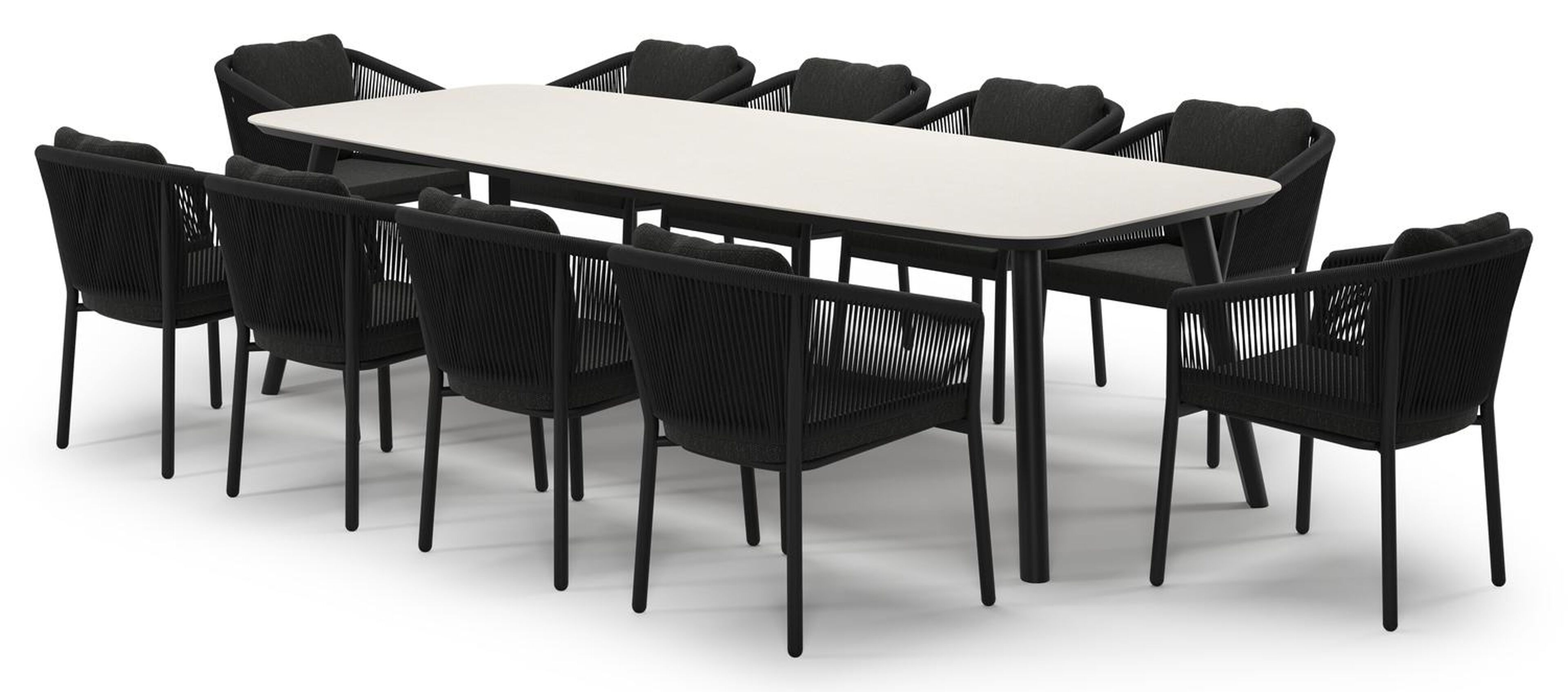 Ensemble de jardin Mosa en aluminium noir et sintered stone crema minerale avec 10 chaises de jardin Gerona