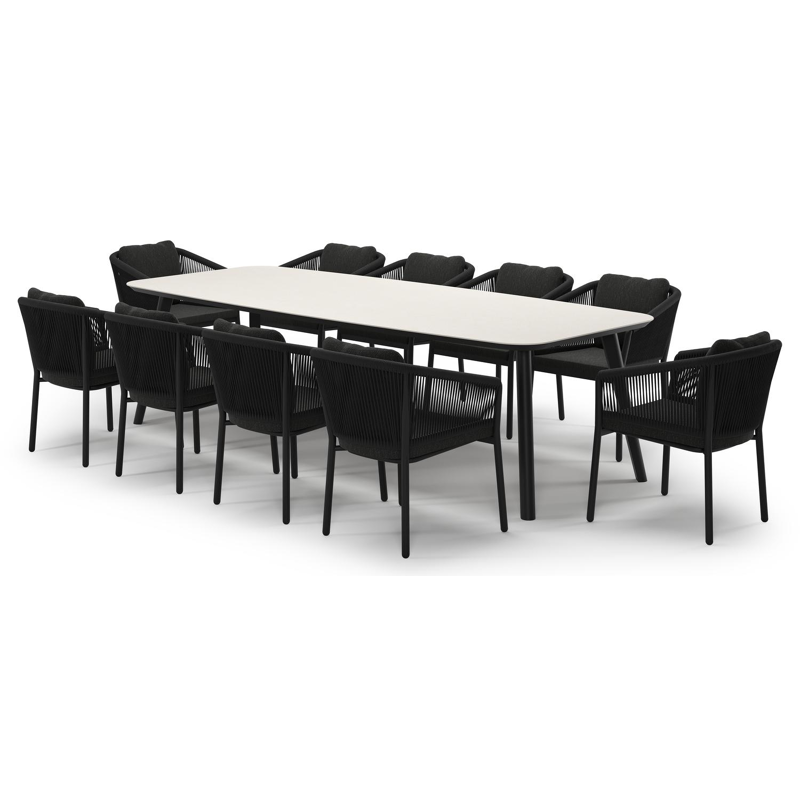 Ensemble de jardin Mosa en aluminium noir et sintered stone crema minerale avec 10 chaises de jardin Gerona