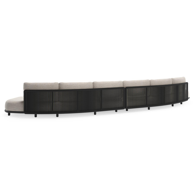 Lomano loungebank in zwart aluminium en beige verticaal geweven luxe vlakke rope met tundra sand all weather sunbrella® luxe kussen
