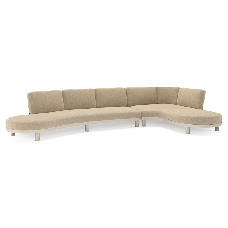 Donato loungehoek in beige aluminium met all weather cosytica Madagascar Oak kussen