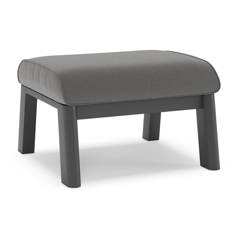 Cirello poef in zwart aluminium met natte charcoal chine all weather sunbrella® luxe kussen