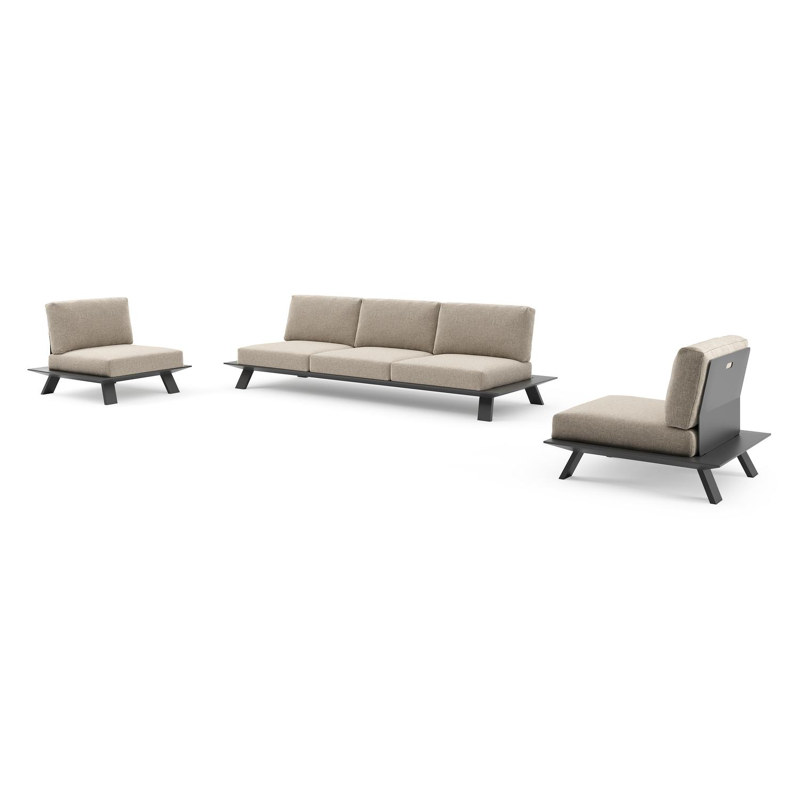 Cesano loungeset in zwart aluminium met chartres pewter all weather Sunbrella® luxe kussen