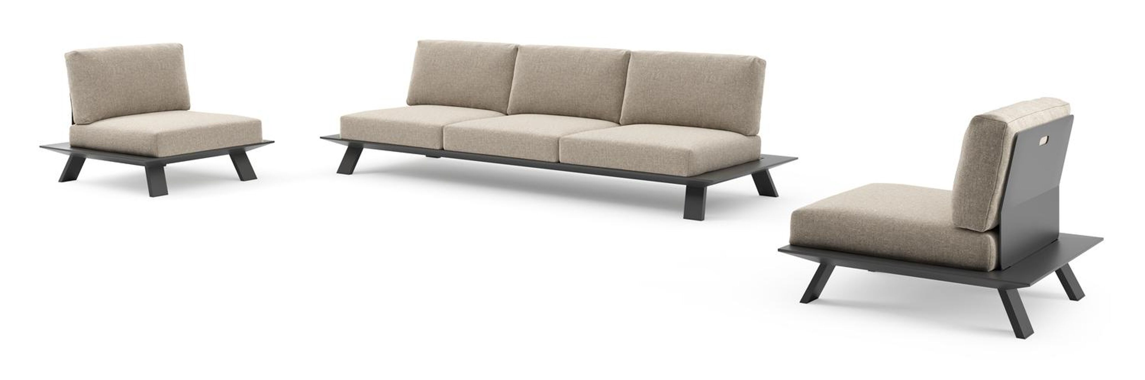 Cesano loungeset in zwart aluminium met chartres pewter all weather Sunbrella® luxe kussen