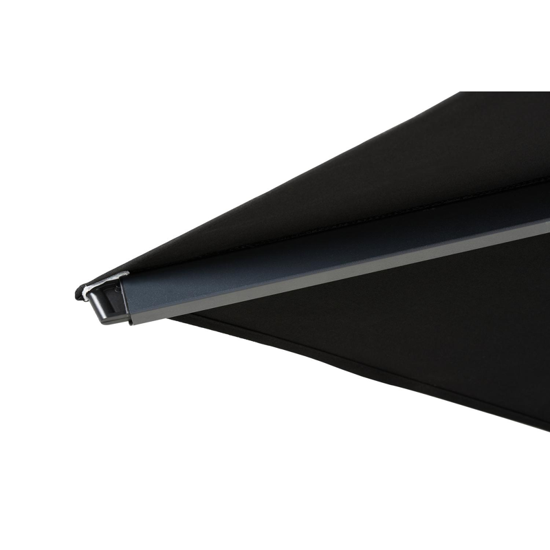 Solino staanparasol in zwart aluminium met zwart all weather sunbrella® premium parasoldoek - L1 400 x L2 400 cm (met voet)