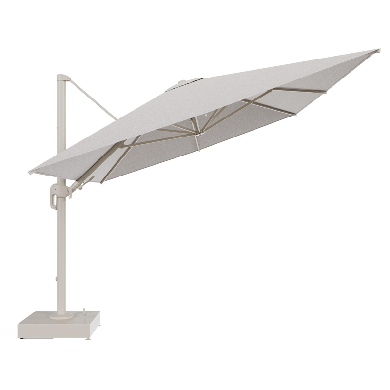 Rufina zweefparasol met tiltfunctie in beige aluminium en Tundra Sand All Weather Sunbrella® Luxe parasoldoek - L1 400 x L2 300 cm met parasolvoet Minore 150 kg met wielen