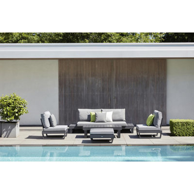 Modica lounge poef in zwart aluminium met grijs textilene kussen