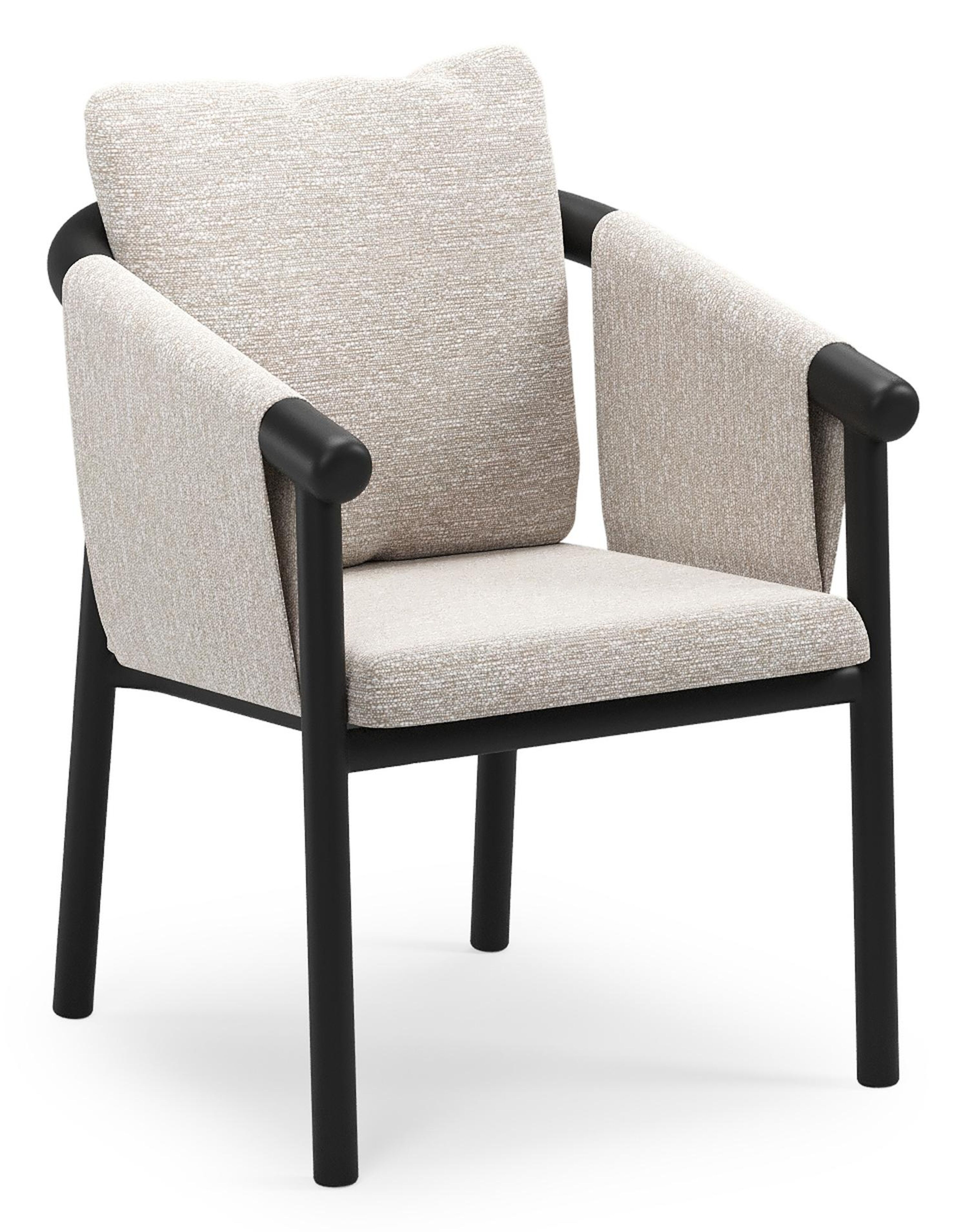 Amico stapelbare tuinstoel in zwart aluminium met stoelkussen in All Weather Sunbrella® Luxe Tundra Sand