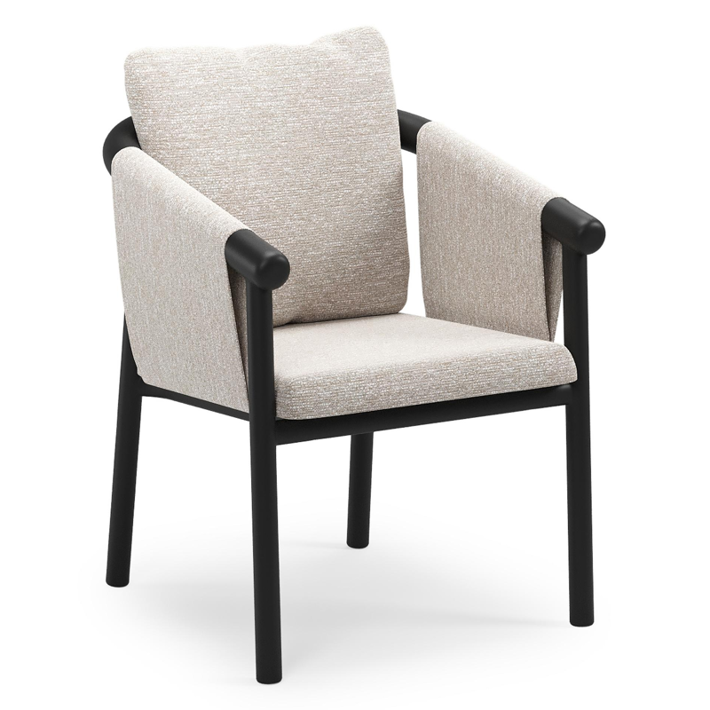 Amico stapelbare tuinstoel in zwart aluminium met stoelkussen in All Weather Sunbrella® Luxe Tundra Sand