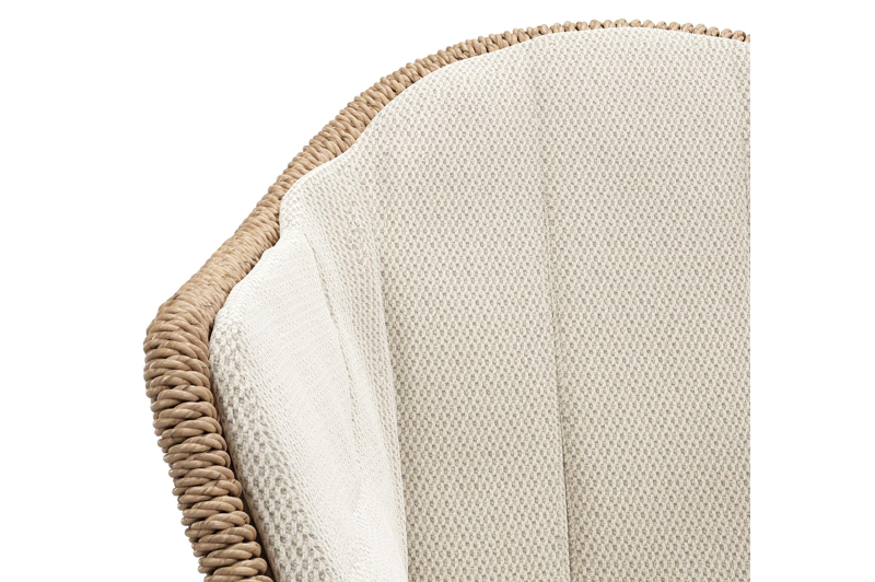 Pagino tuinstoel in zwart aluminium en naturel ronde wicker met zitkussen in All Weather Sunbrella® Luxe Lopi Marble