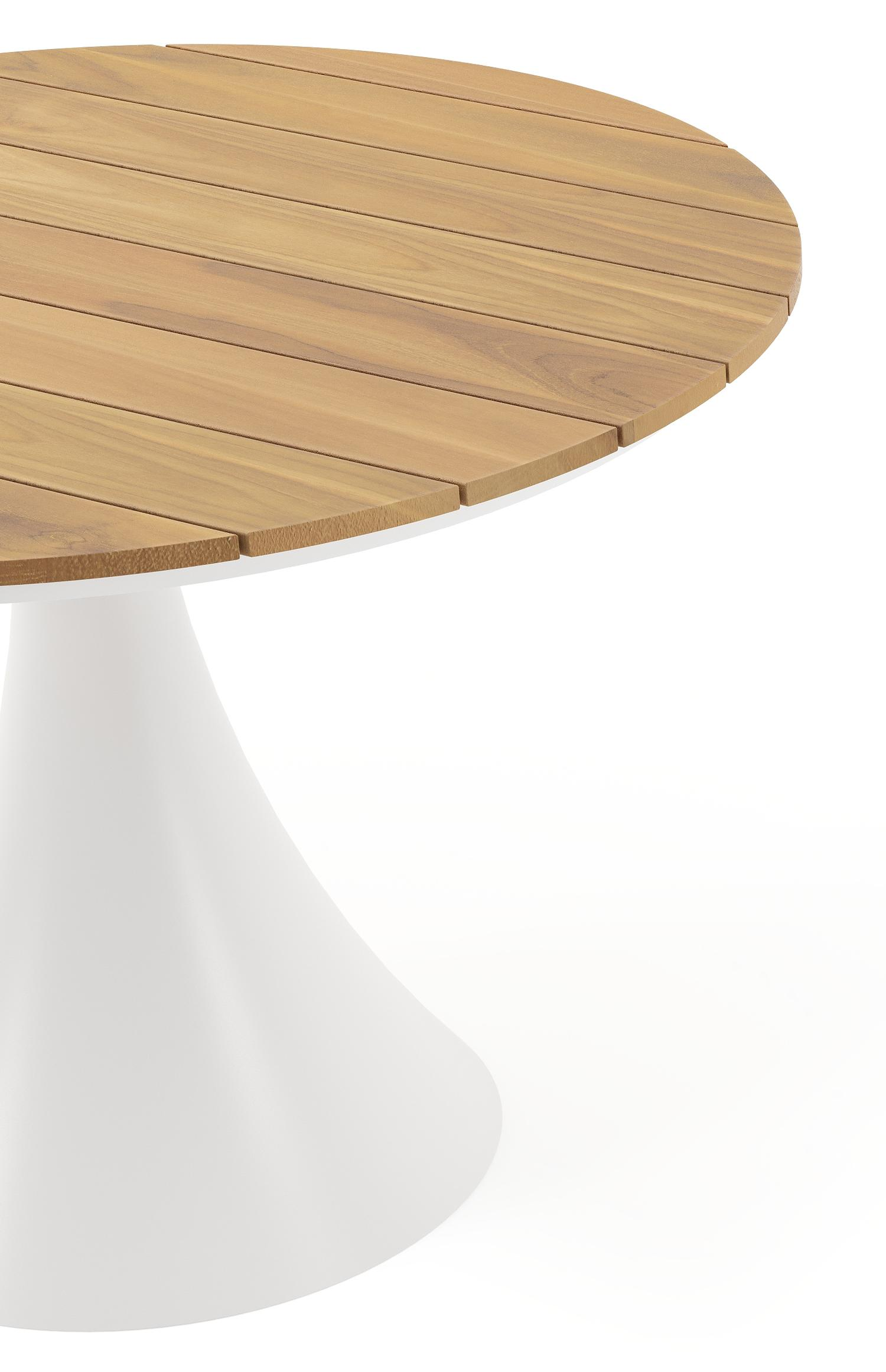 Fano tuintafel in wit aluminium en teak - Dia. 110 x H 75 cm