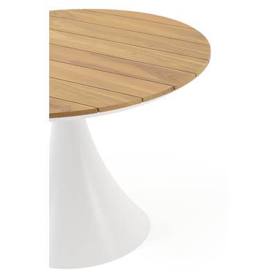 Fano tuintafel in wit aluminium en teak - Dia. 110 x H 75 cm