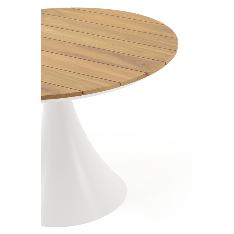 Fano tuintafel in wit aluminium en teak - Dia. 110 x H 75 cm