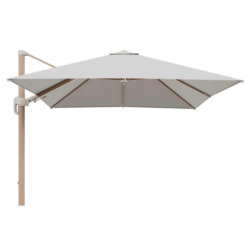 Rufina zweefparasol tiltfunctie in houtlook aluminium en parasoldoek in All Weather Sunbrella® Luxe Lopi Marble  - L1 300 x L2 300 cm (zonder voet)
