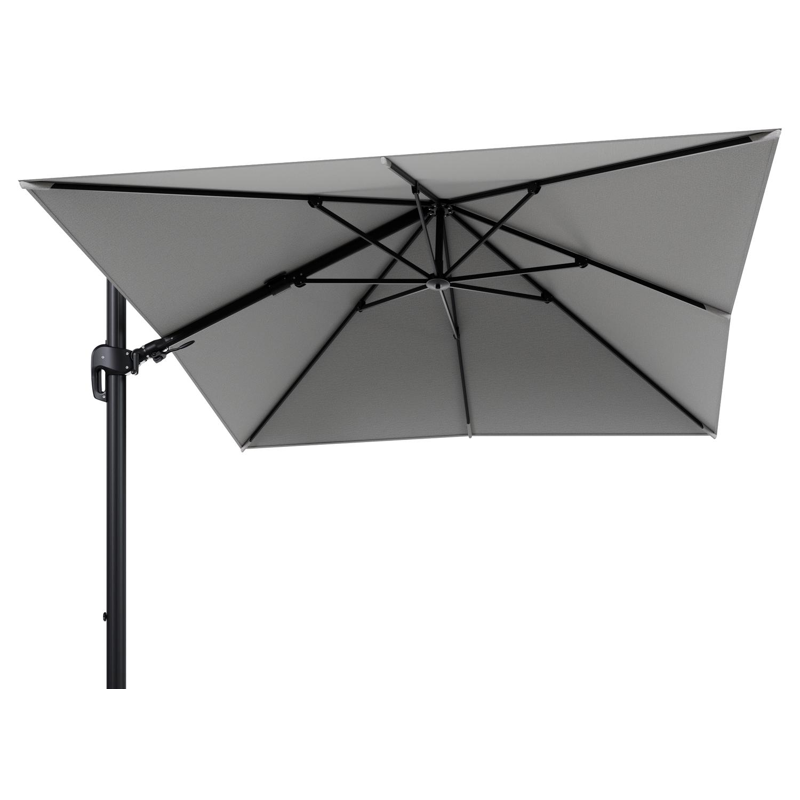 Rufina zweefparasol tiltfunctie in zwart aluminium en parasoldoek in All Weather Sunbrella® Luxe Savane Nimbus  - L1 300 x L2 300 cm (zonder voet)