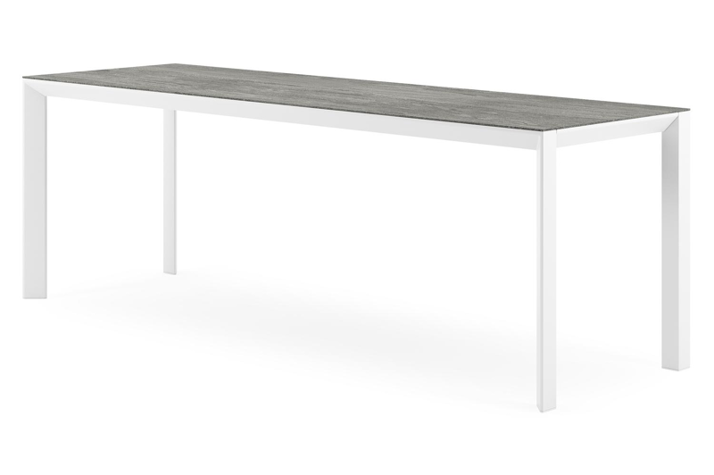 Malito tuintafel rechthoekig in wit aluminium en volkeramiek Aspen Grey - L 220 x B 70 x H 75 cm