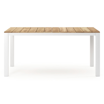 Capri tuintafel in wit aluminium en teak - L 160 x B 100 x H 75 cm