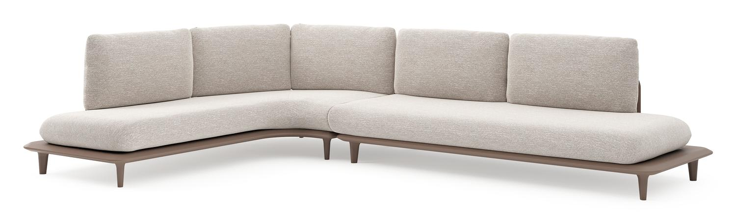 Salon de jardin d'angle Bomero en aluminium taupe et coussins en all weather sunbrella® luxe tundra sand