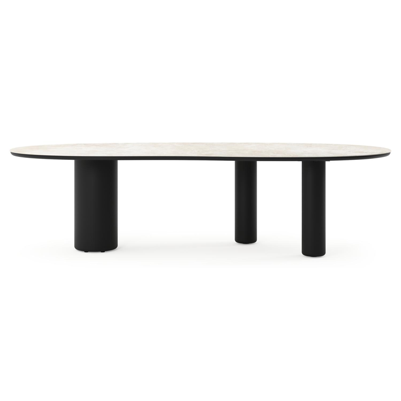Table de jardin Amico organique en aluminium noir et céramique pleine Rapolano - Lg. 280 x Lrg. 120 x Haut. 73.5 cm