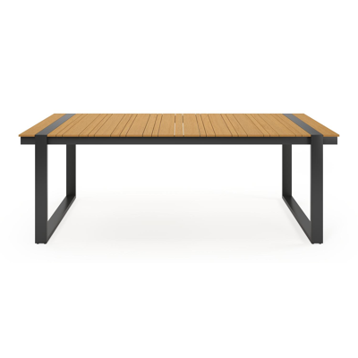 Merida tuinset in zwart aluminium en naturel polywood tafelblad met 6 stapelbare Vigo tuinstoelen