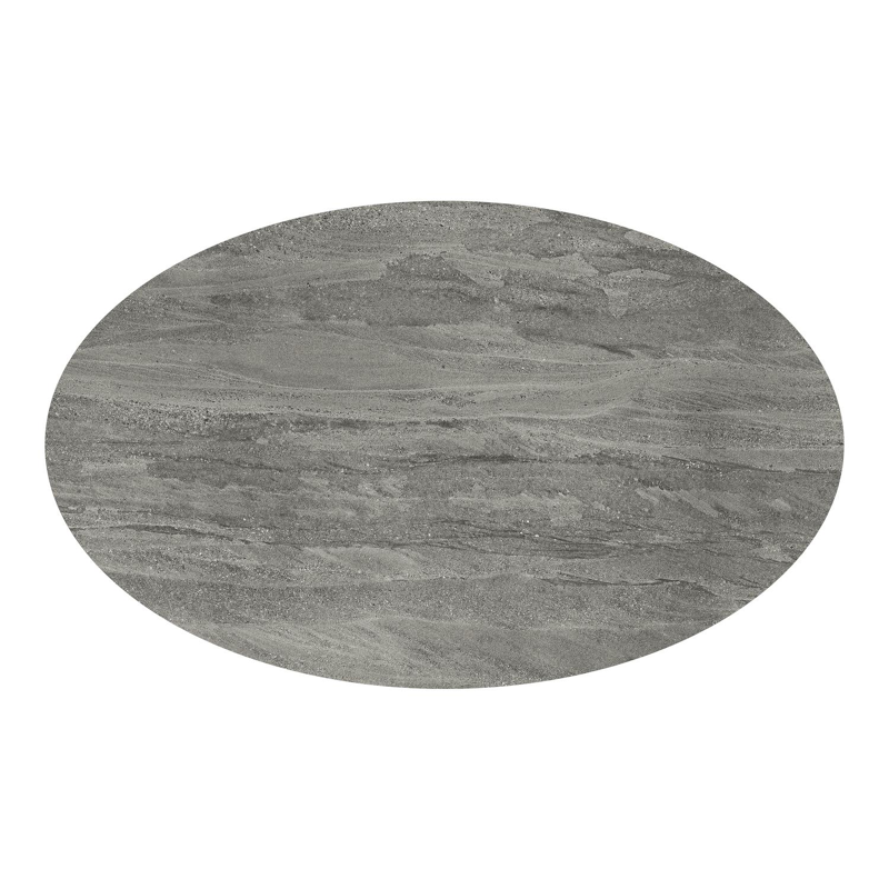 Table de jardin Fano ovale en aluminium blanc et céramique pleine Aspen Grey - Lg. 180 x Lrg. 110 x Haut. 75 cm