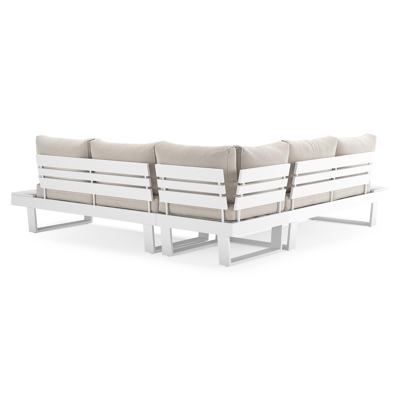 Alora loungehoek in wit aluminium met beige Weather+ Softtouch kussen en loungetafel