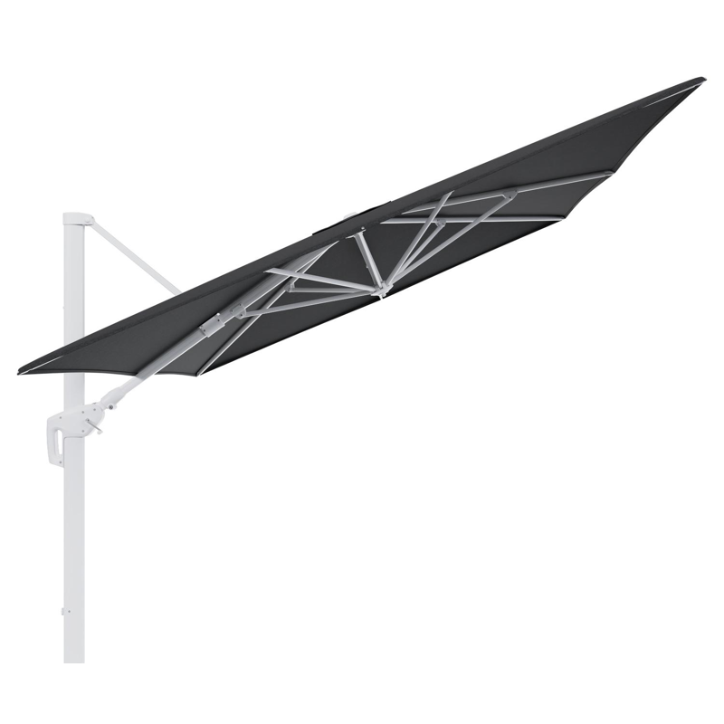 Parasol pendant Minore avec fonction tilt en aluminium blanc et toile de parasol en All Weather Sunbrella® Luxe Chartres Sooty - Lg.1 400 x Lg.2 300 cm (sans pied de parasol)