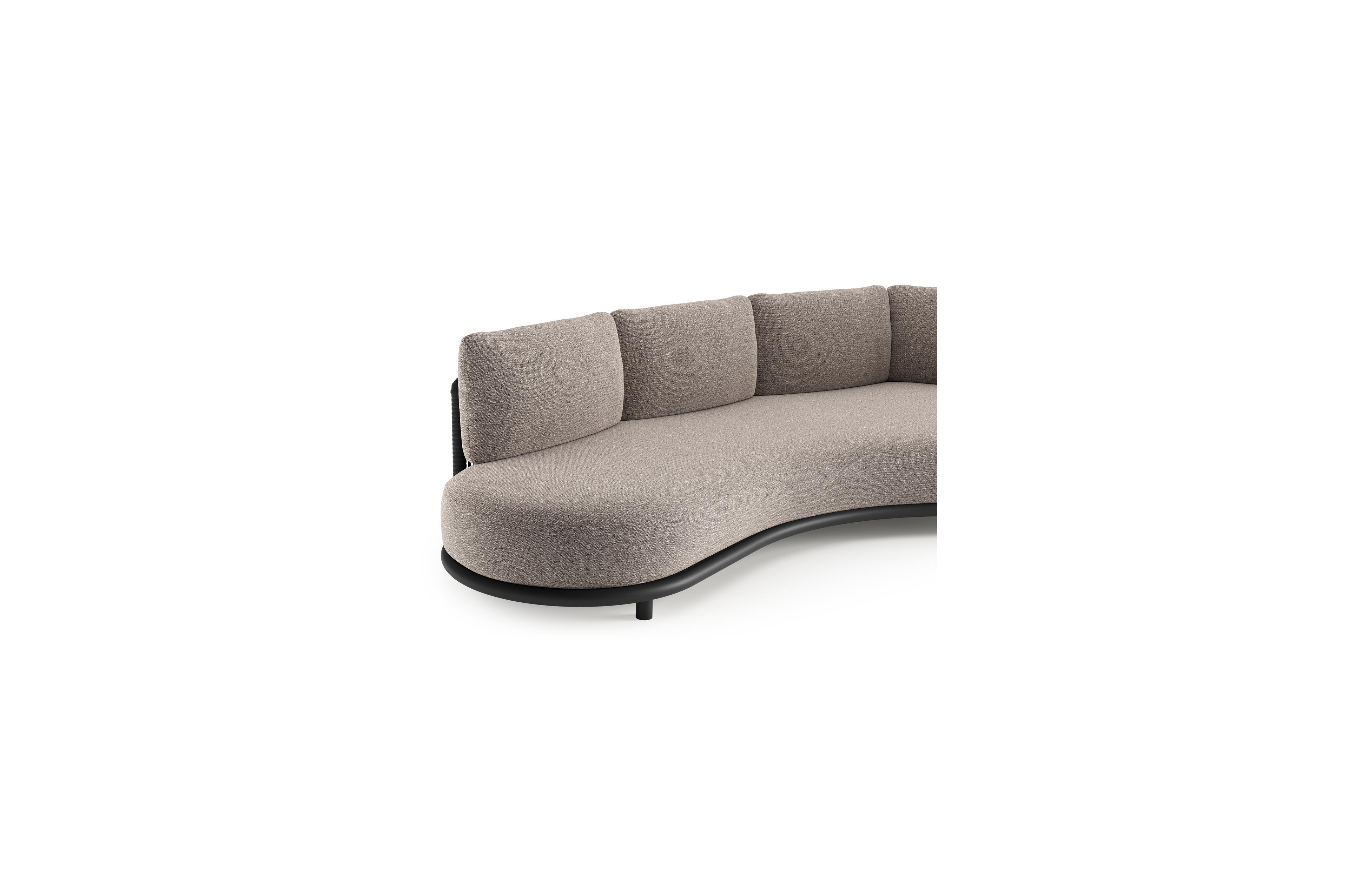 Lomano loungebank in zwart aluminium en zwart verticaal geweven luxe vlakke rope met wander granite all weather sunbrella® luxe kussen