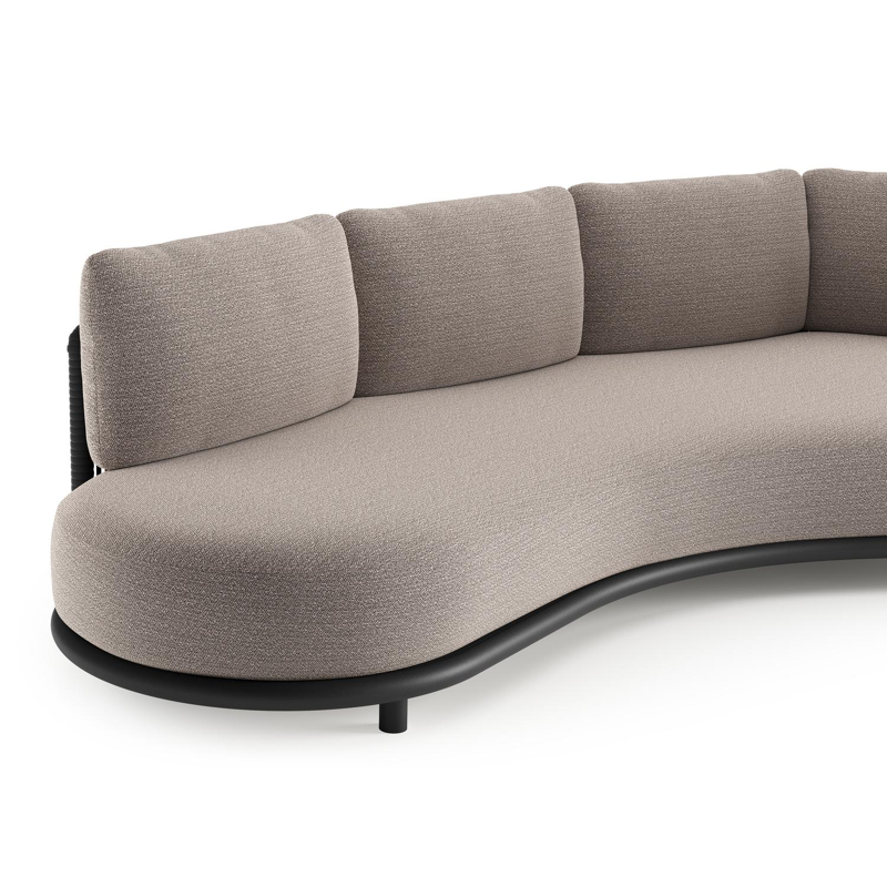 Lomano loungebank in zwart aluminium en zwart verticaal geweven luxe vlakke rope met wander granite all weather sunbrella® luxe kussen