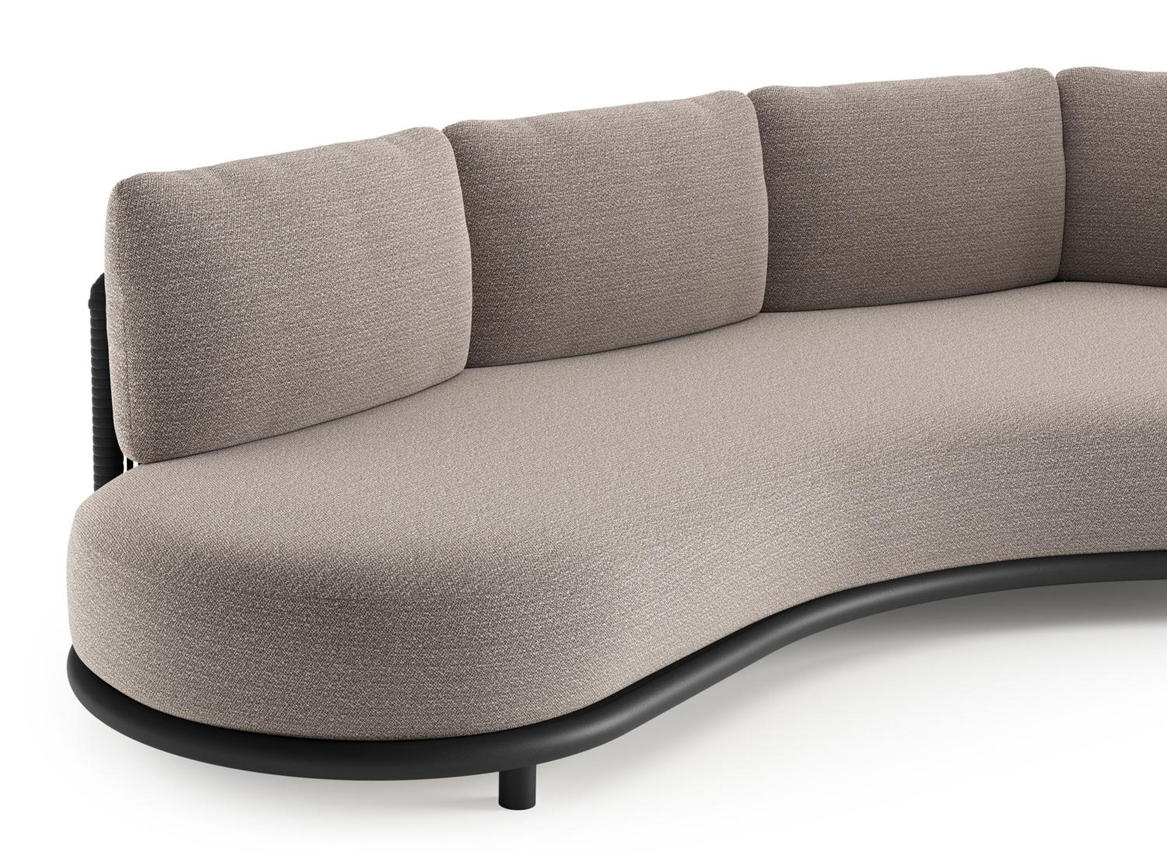 Lomano loungebank in zwart aluminium en zwart verticaal geweven luxe vlakke rope met wander granite all weather sunbrella® luxe kussen