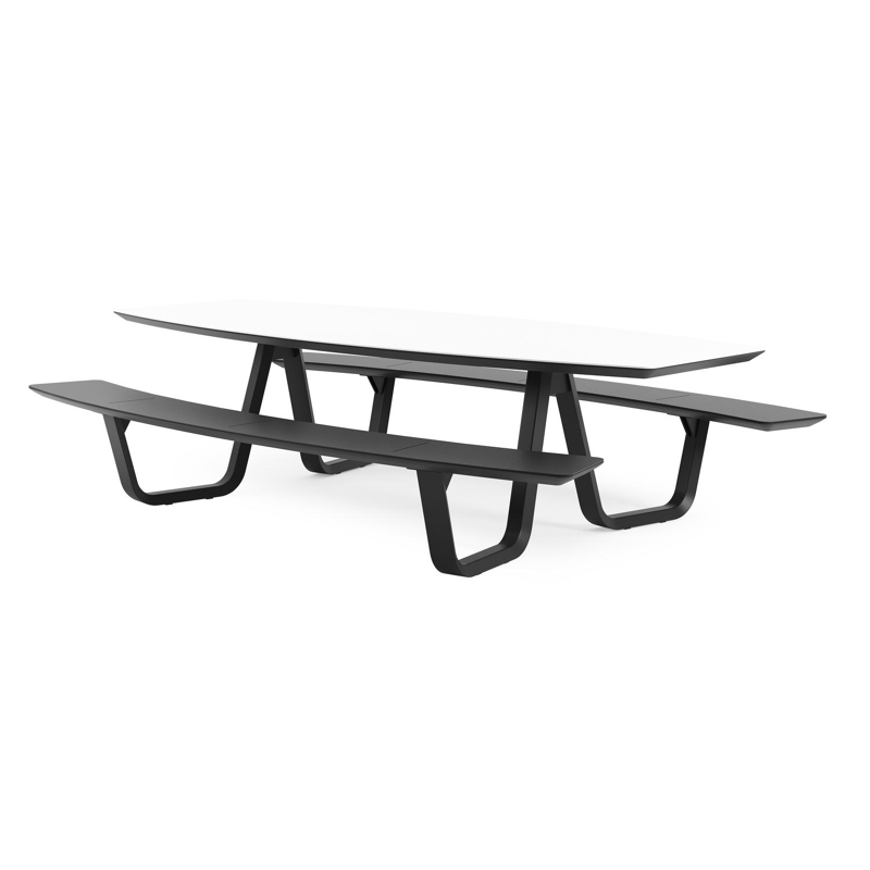 Forno picknicktafel bootvorm in zwart aluminium en volkeramiek Arctic White - L 280 x B 192 x H 72 cm