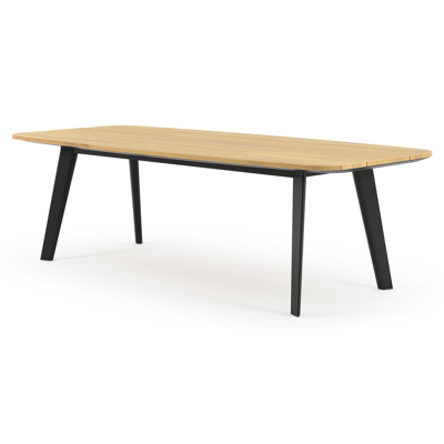 Lacrima tuintafel bootvorm in zwart aluminium en teak - L 255 x B 115 x H 73 cm
