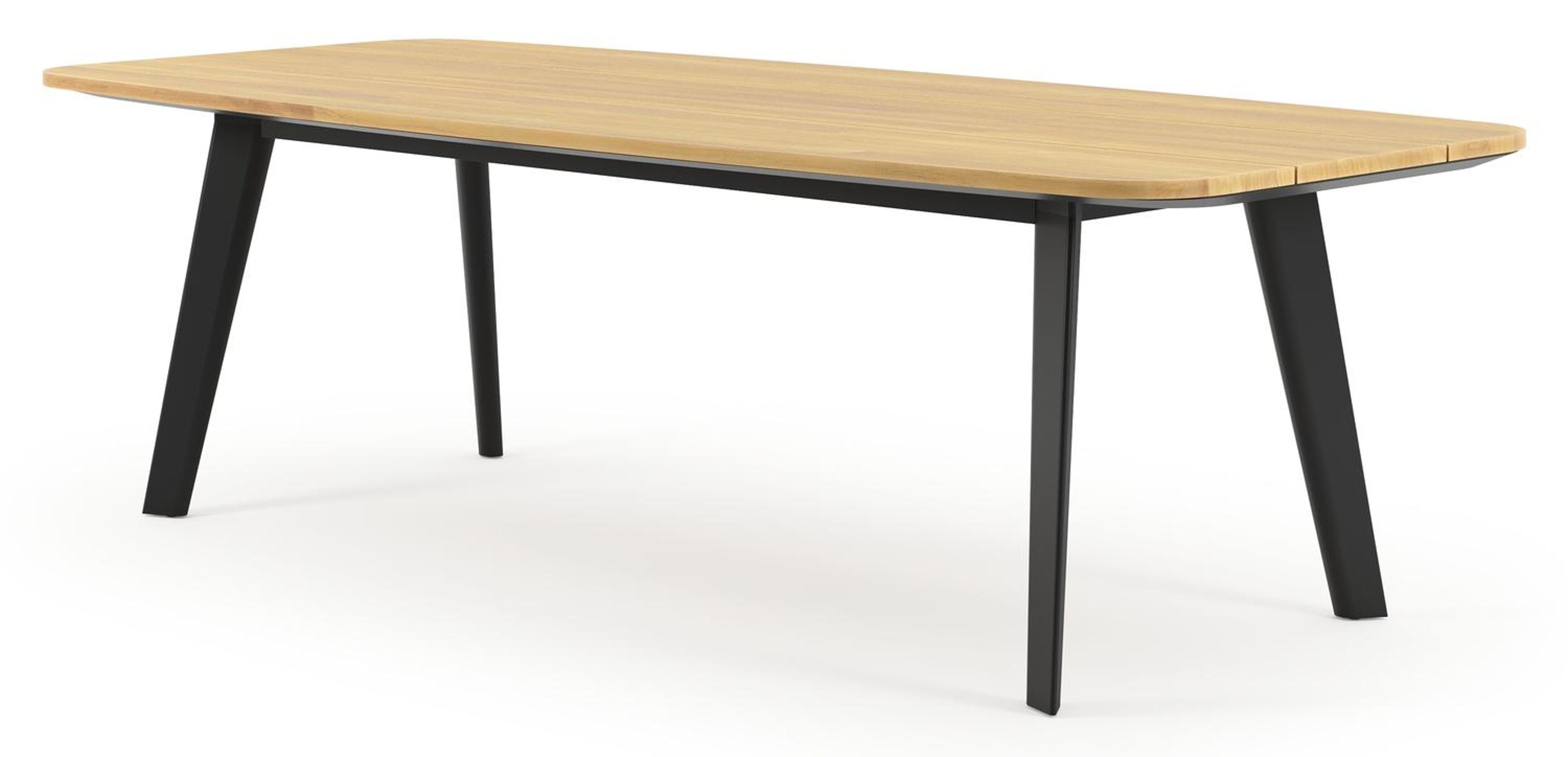 Lacrima tuintafel bootvorm in zwart aluminium en teak - L 255 x B 115 x H 73 cm