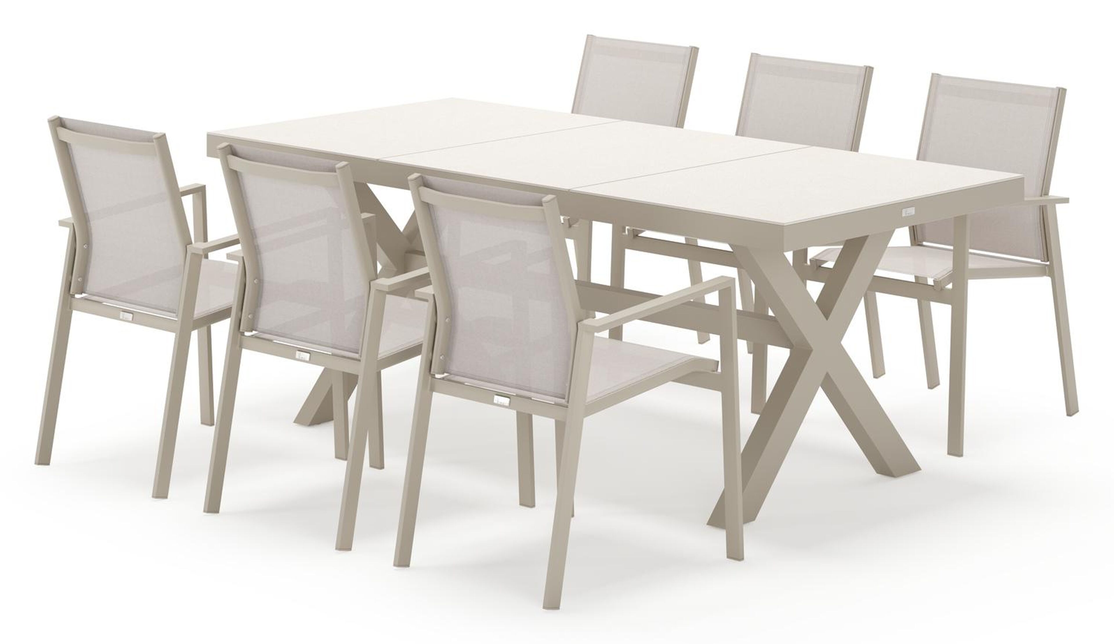 Bahia ensemble de jardin rectangulaire en aluminium beige et sintered stone beige avec 6 Bahia chaises de jardin