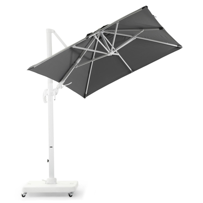 Avola zweefparasol met tiltfunctie in wit aluminium met grijs sunbrella® premium parasoldoek - L1 250 x L2 200 cm (met voet)