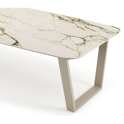 Pagino tuintafel bootvorm in beige aluminium en volkeramiek Colorado Dunes L 315 x B 115 x H 73 cm