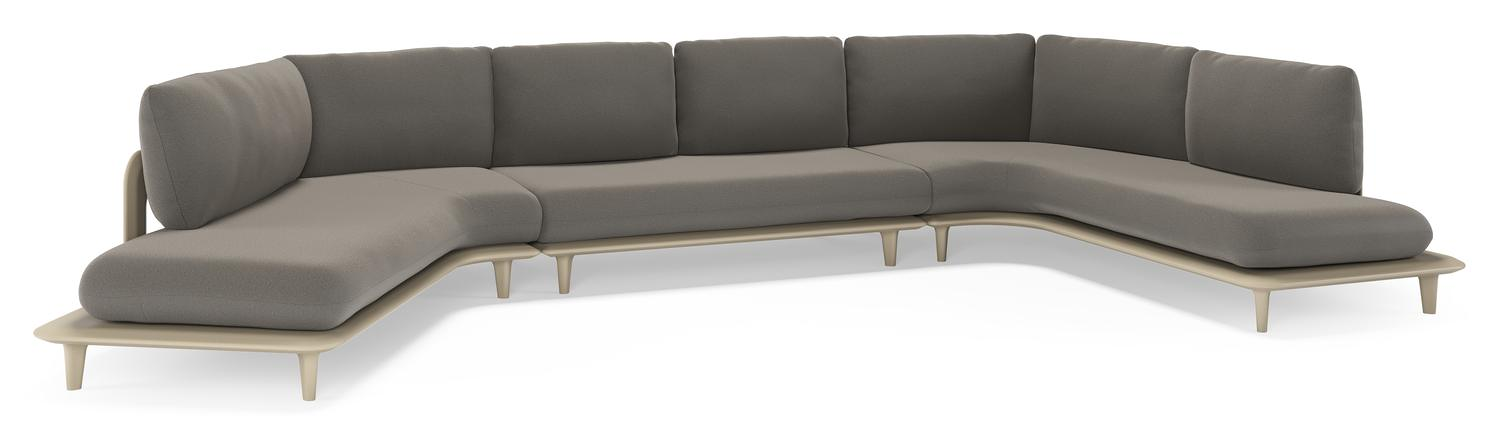 Bomero loungehoek in beige aluminium met natte dark taupe all weather sunbrella® luxe kussen