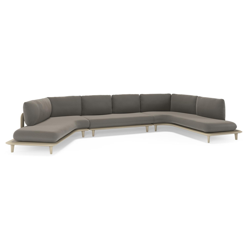 Bomero loungehoek in beige aluminium met natte dark taupe all weather sunbrella® luxe kussen