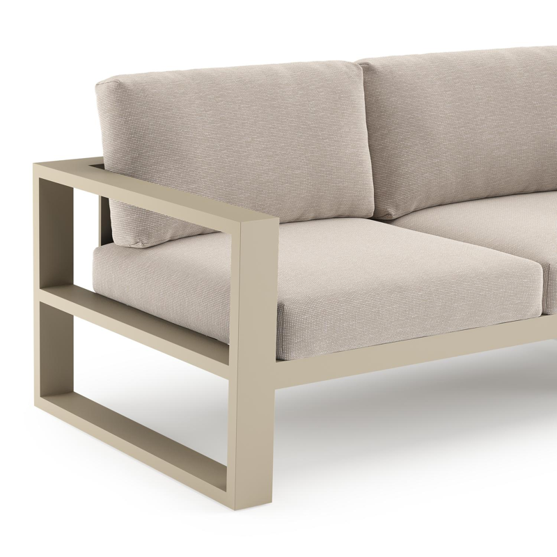 Verato loungehoek in beige aluminium met slow farafra all weather sunbrella® luxe kussen