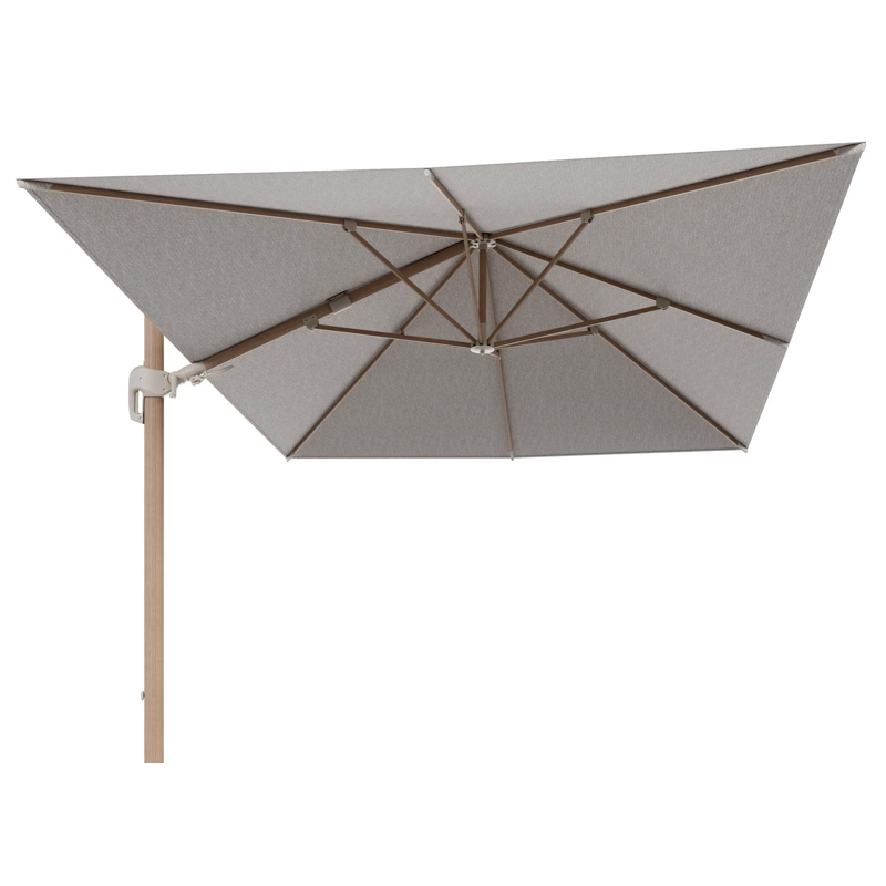 Parasol pendant Rufina avec fonction tilt en aluminium aspect de bois et toile de parasol en All Weather Sunbrella® Luxe Tundra Sand  - Lg.1 400 x Lg.2 300 cm (sans pied de parasol