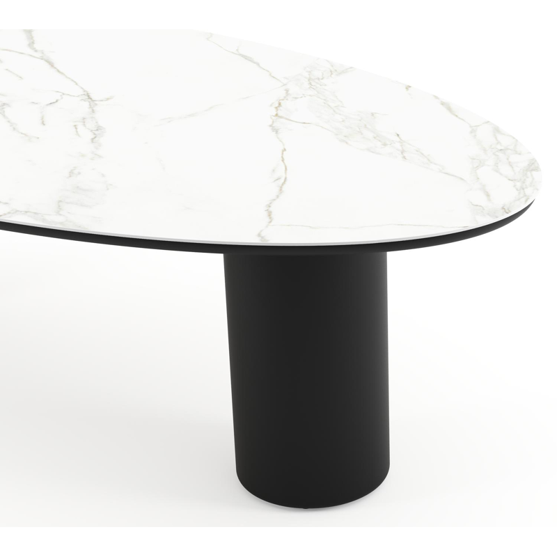 Table de jardin Amico oval en aluminium noir et céramique pleine Calacatta - Lg. 260 x Lrg. 125 x Haut. 74 cm