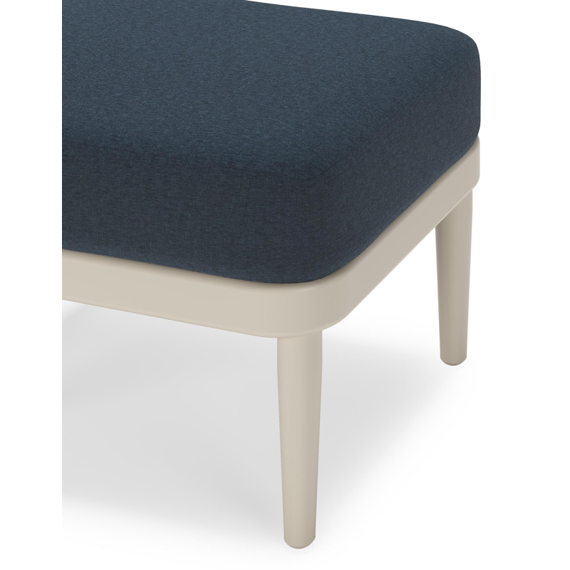 Pouf Orso en aluminium beige et coussins en all weather sunbrella® luxe Heritage Indigo
