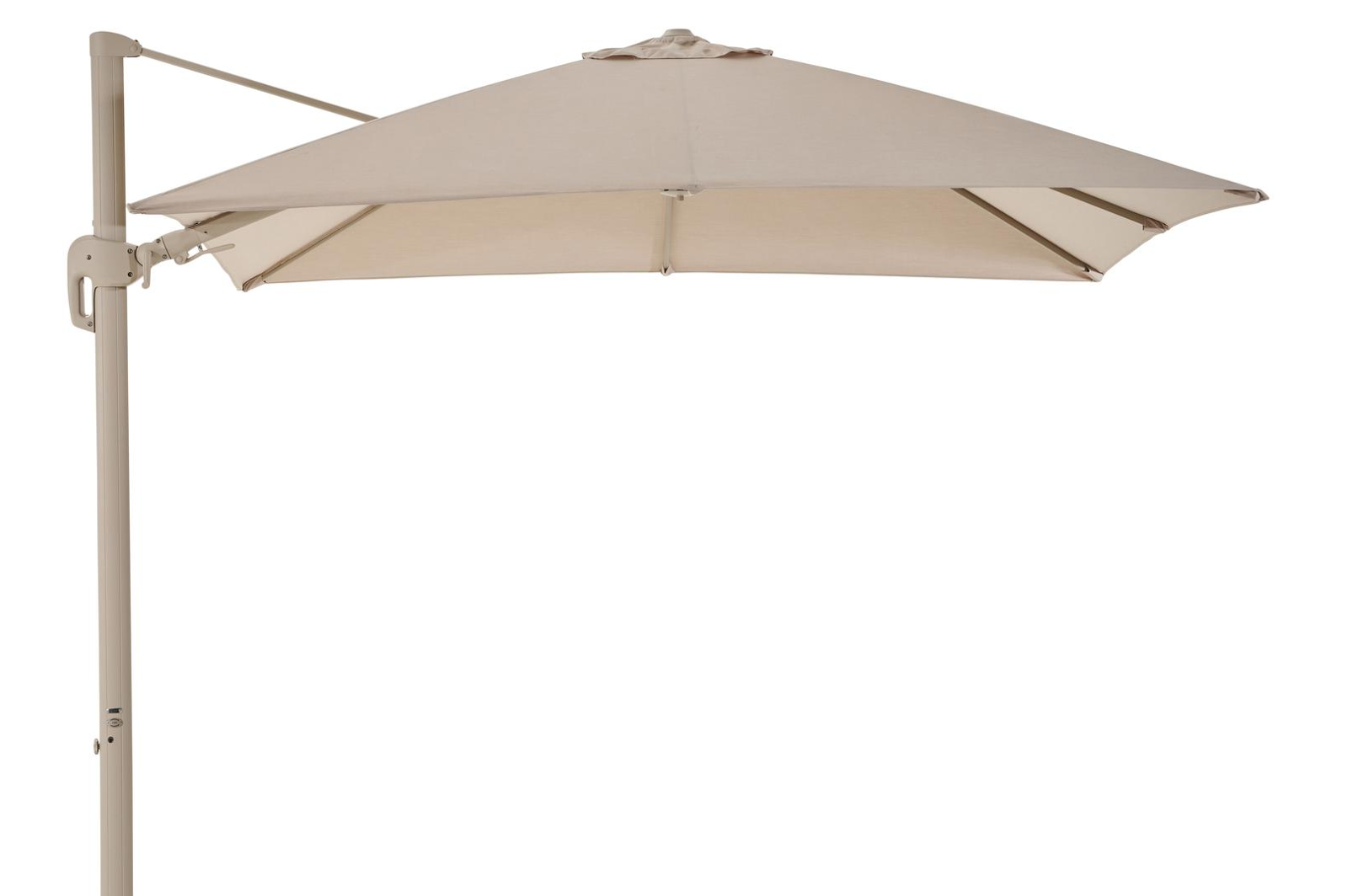 Rufina zweefparasol met tiltfunctie in beige aluminium met beige all weather sunbrella® premium parasoldoek - L1 300 x L2 300 cm (zonder voet)