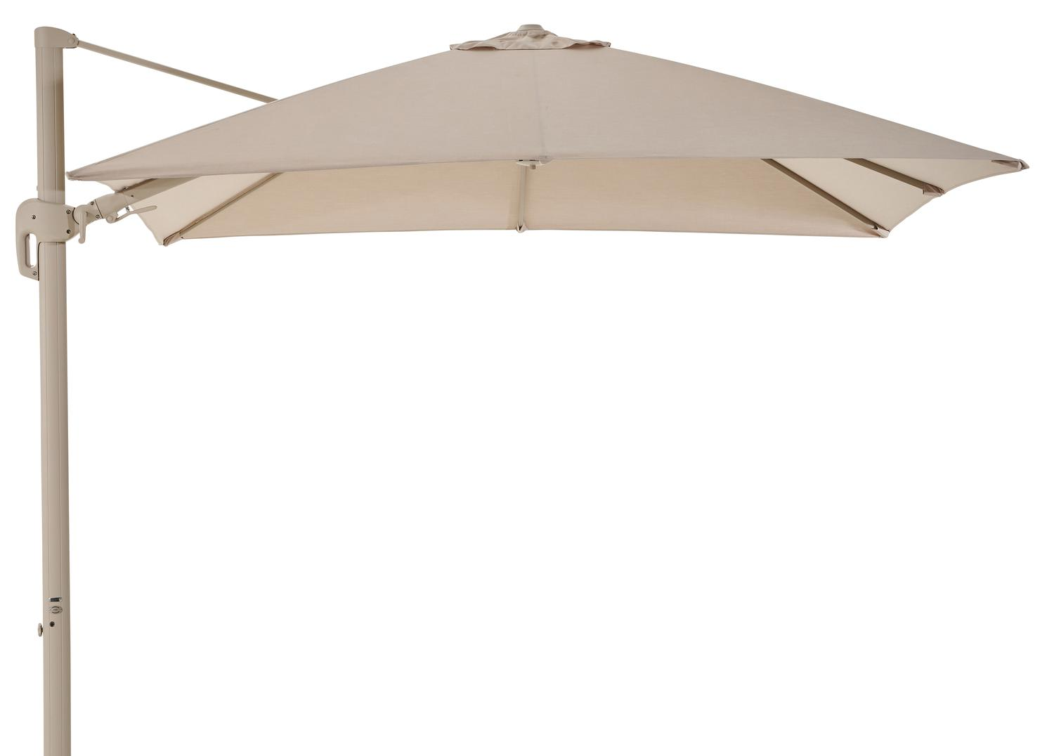 Parasol pedant Rufina avec fonction tilt en aluminium beige avec toile de parasol en all weather sunbrella® premium beige - Lg.1 300 x Lg.2 300 cm (sans pied de parasol)