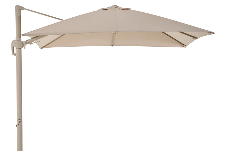 Rufina zweefparasol met tiltfunctie in beige aluminium met beige all weather sunbrella® premium parasoldoek - L1 300 x L2 300 cm (zonder voet)