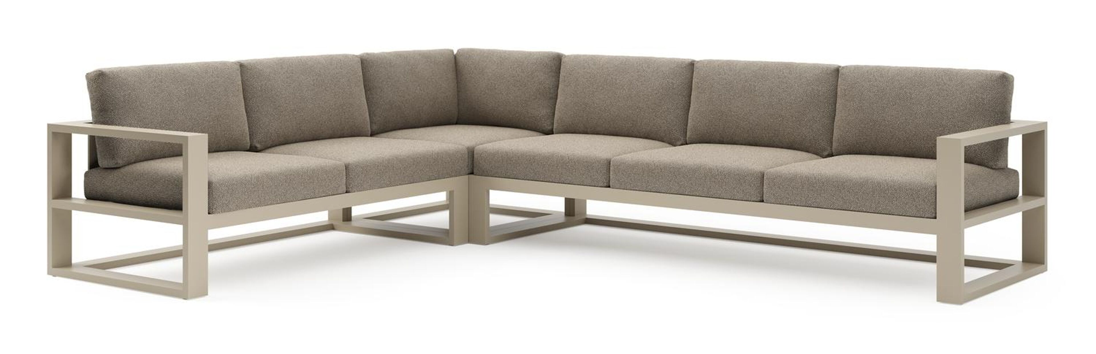 Salon de jardin d'angle Verato en aluminium beige et coussins en all weather cosytica madagascar burch