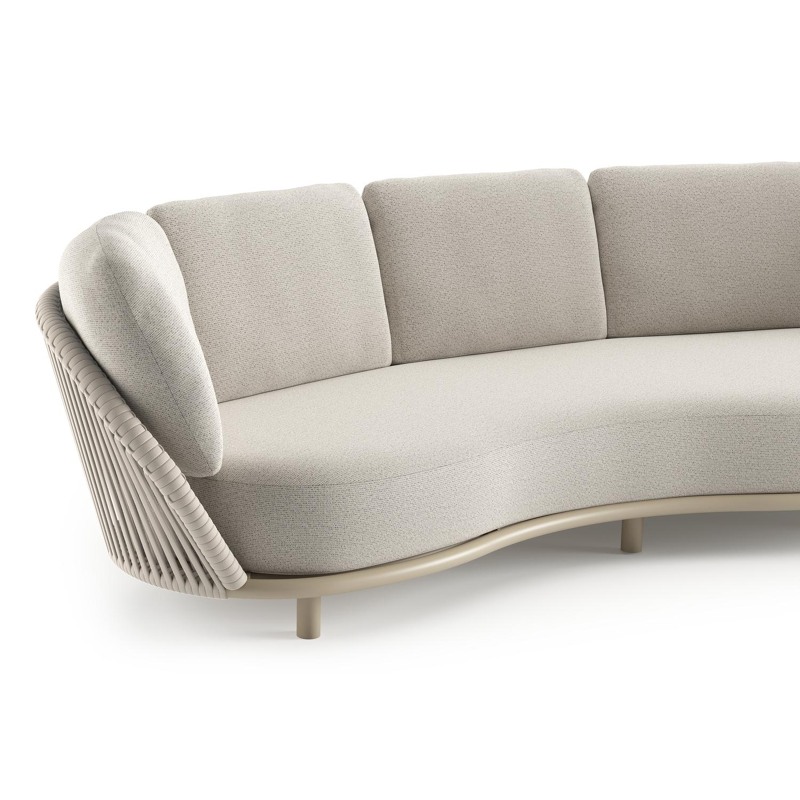 Lupino loungeset in beige aluminium en beige verticaal geweven luxe vlakke brede rope met firenze natural all weather solica kussen