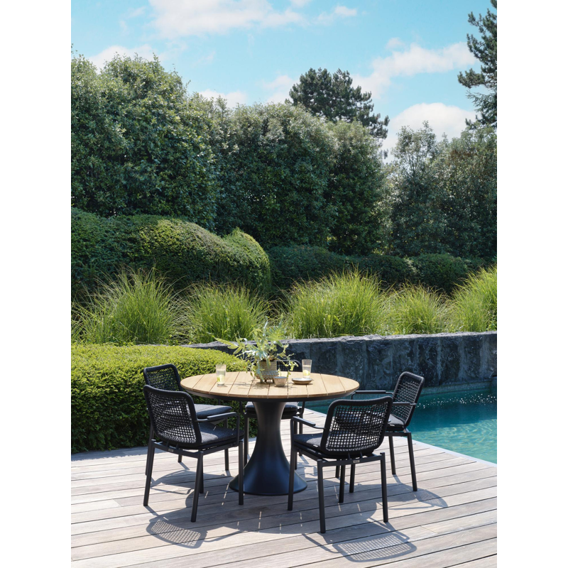 Fano tuintafel in zwart aluminium en teak - Dia. 130 x H 75 cm